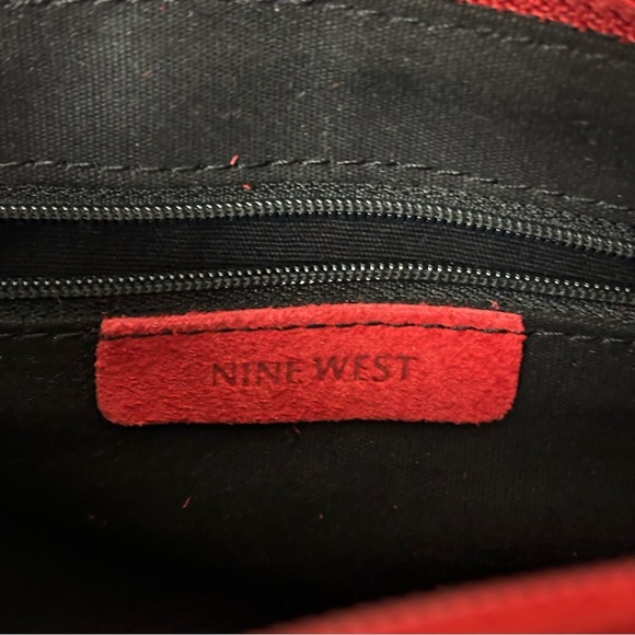NINE WEST Red Fringed Leather Suede Small Size Handbag Measurements Below NEW - Picture 14 of 14